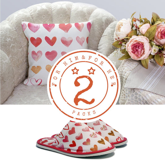 Gift Pack for Her Love Slippers and Pillow Case Pack Home Decor Graphic Pillow Cases Cushion Cover - supplyity