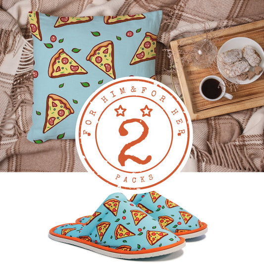 Gift Pack for Him Pizza Slippers and Pillow Case Pack Home Decor Graphic Pillow Cases Cushion Cover - supplyity