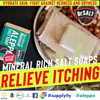 Dr.Salt Rich Mineral Natural Aleppo Salt Soap (2 Bars) Relieve Itching, Hydrate Skin, Fight against Redness and Dryness
