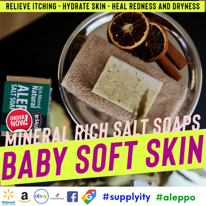 Dr.Salt Rich Mineral Natural Aleppo Salt Soap (2 Bars) Relieve Itching, Hydrate Skin, Fight against Redness and Dryness