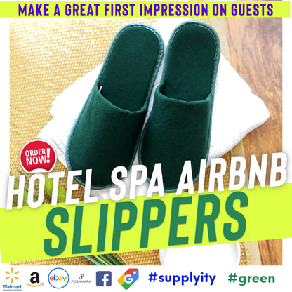 Chochili Green 10 Pairs Fabric Packed Terry Cotton Disposable Hotel Slippers for Airbnb Spa Wedding Guests Adult Men Women Size 10-11, Green - supplyity