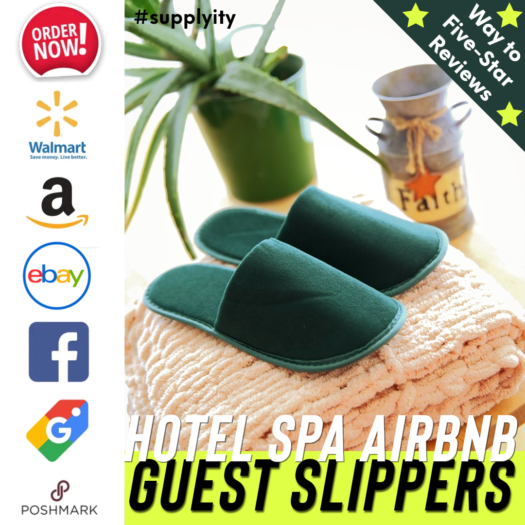 Chochili Green 10 Pairs Fabric Packed Terry Cotton Disposable Hotel Slippers for Airbnb Spa Wedding Guests Adult Men Women Size 10-11, Green - supplyity