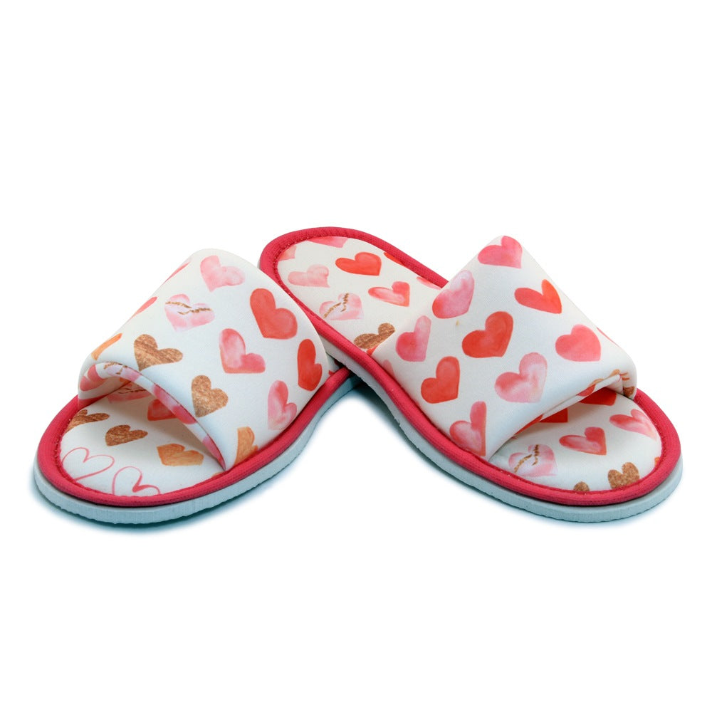 Chochili Women Heart Open Toe Home Slippers Kitchen Patio White and Red Love - supplyity