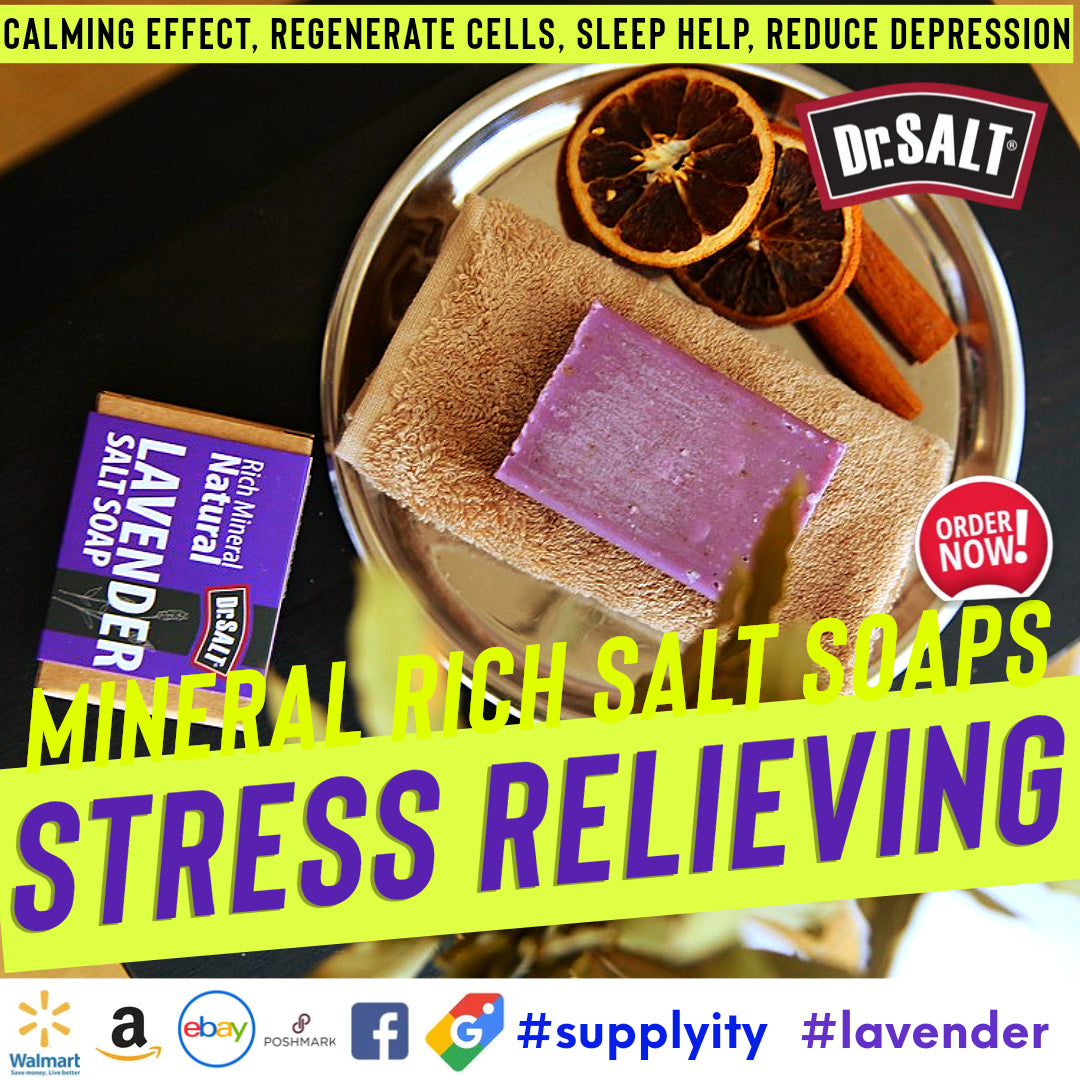 Dr Salt Rich Mineral Natural Levander Salt Soap (2 Bars) Calming Effect, Regenerate Cells, Sleep Help, Reduce Depression