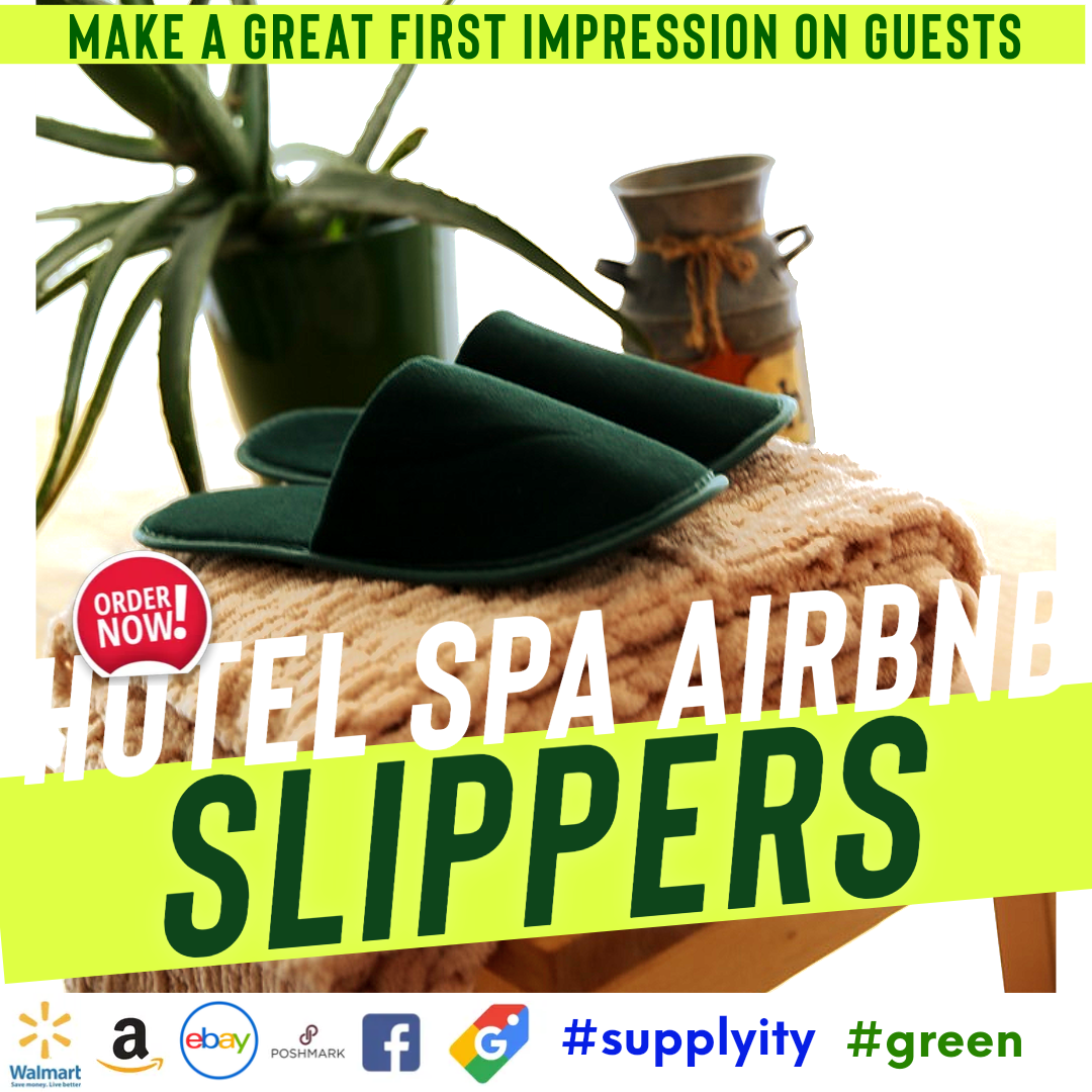 Chochili Green 10 Pairs Fabric Packed Terry Cotton Disposable Hotel Slippers for Airbnb Spa Wedding Guests Adult Men Women Size 10-11, Green - supplyity