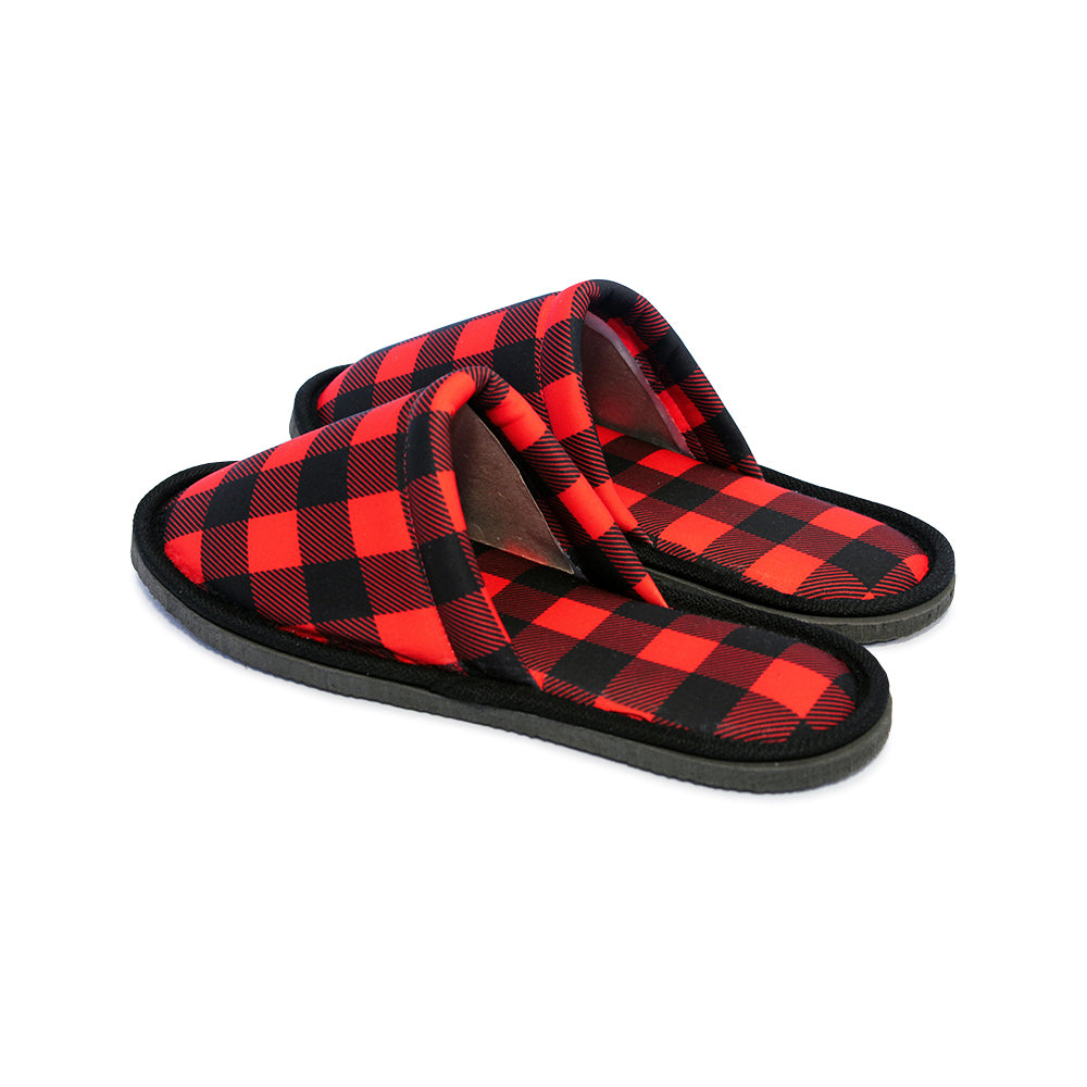 Chochili Men Lumberjack Home Slippers Black and Red Lightweight Silent Walk Size 8 to 10 - supplyity