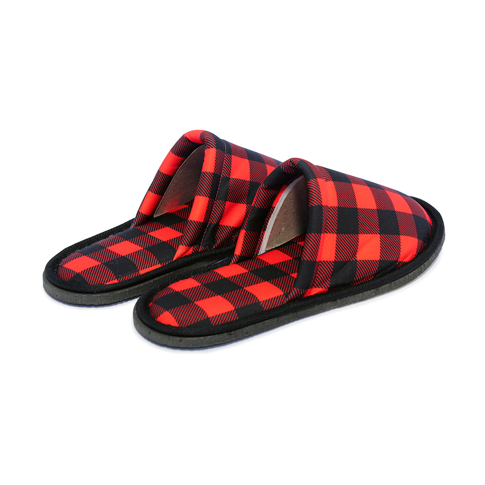Chochili Men Lumberjack Home Slippers Black and Red Lightweight Silent Walk Size 8 to 10 - supplyity