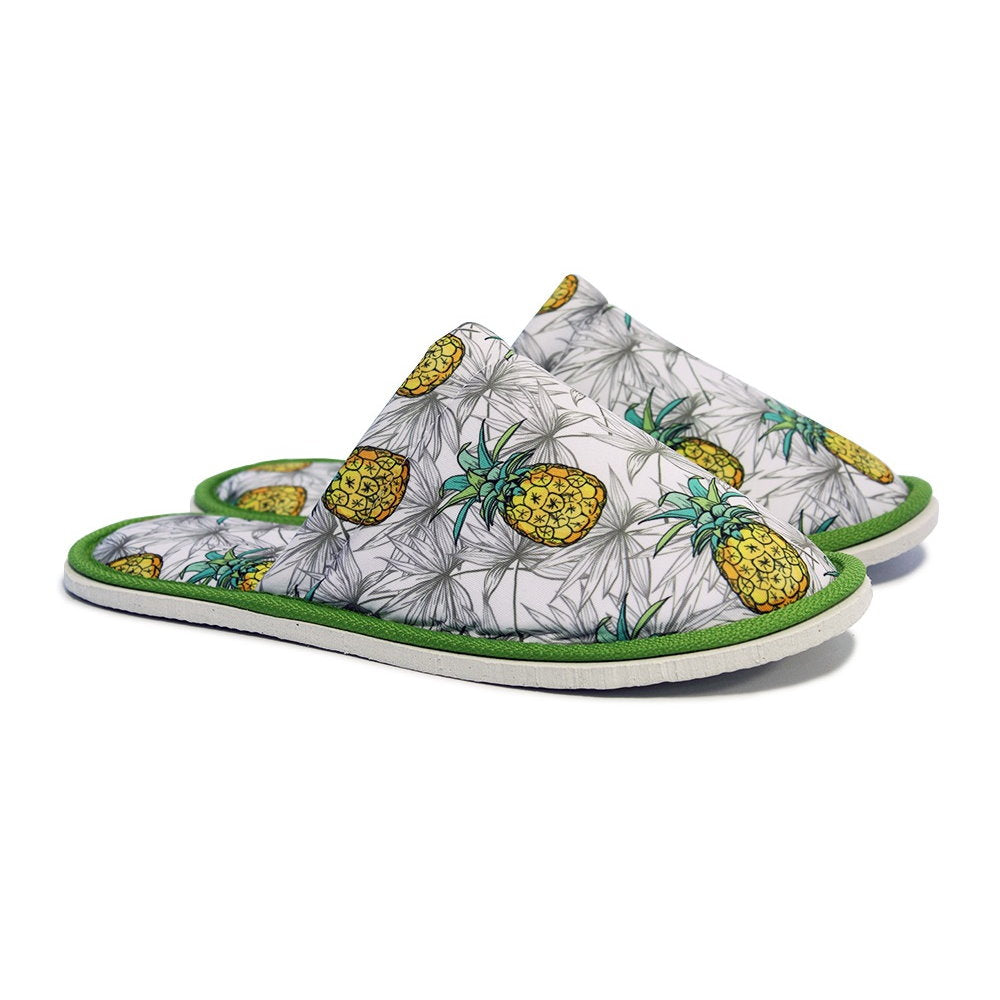 Chochili Men Pineapple Home Slippers Green and Yellow Lightweight Silent Walk Size 8 to 10 - supplyity