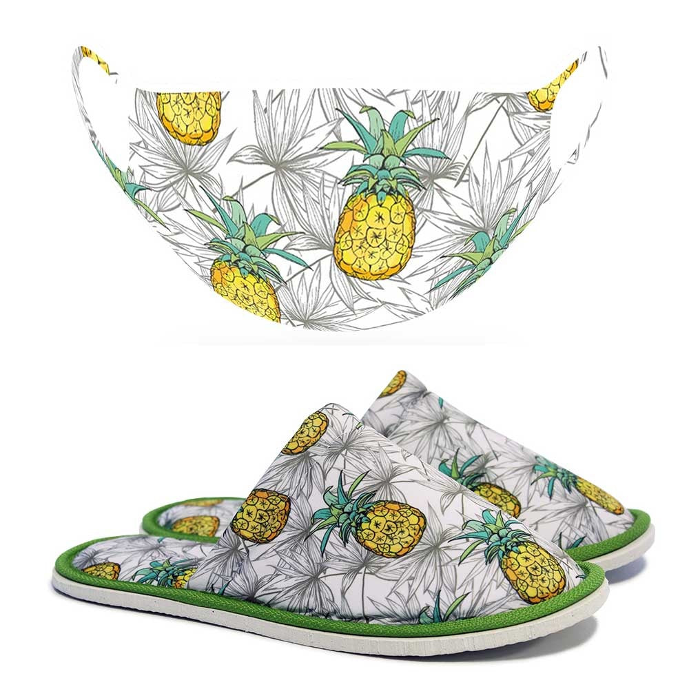 Chochili Men Trendy Pineapple Home Garage Kitchen Dorm Slippers and Mask Pack - supplyity