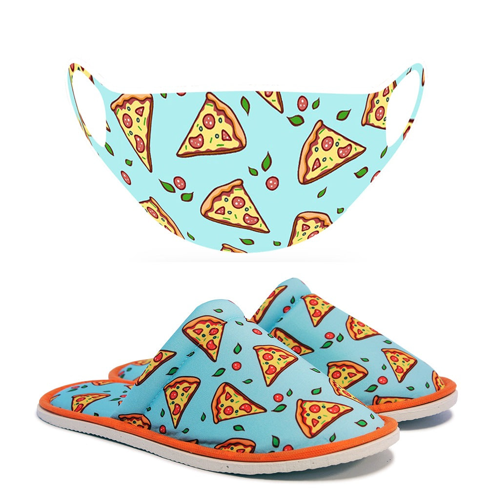 Chochili Men Trendy Pizza Slices Home Garage Kitchen Dorm Slippers and Mask Pack - supplyity
