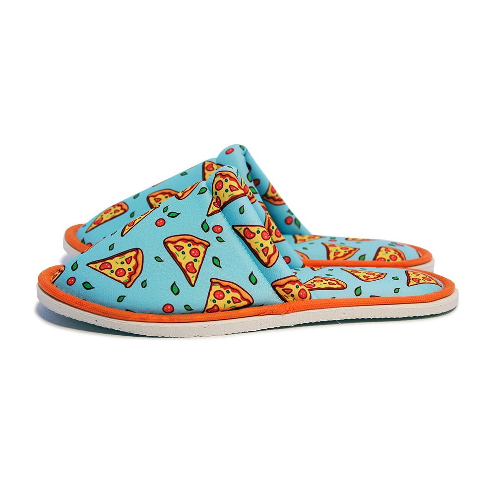 Chochili Men Pizza Slices Home Slippers Orange and Turquoise Lightweight Silent Walk Size 8 to 10 - supplyity