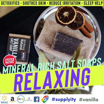 Dr.Salt Rich Mineral Natural Vanilla Salt Soap (2 Bars) Detoxifies, Soothes Skin, Reduce Irritation and Redness, Sleep Help