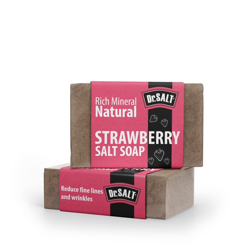 Dr.Salt Rich Mineral Natural Strawberry Salt Soap (2 Bars) Anti Aging, Acne Fighting, Reduce Wrinkles, Prevent Hair Loss - supplyity