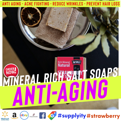 Dr.Salt Rich Mineral Natural Strawberry Salt Soap (2 Bars) Anti Aging, Acne Fighting, Reduce Wrinkles, Prevent Hair Loss