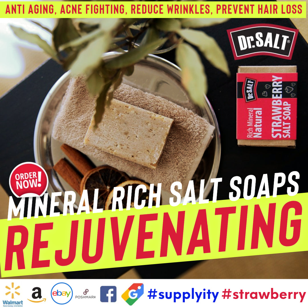 Dr.Salt Rich Mineral Natural Strawberry Salt Soap (2 Bars) Anti Aging, Acne Fighting, Reduce Wrinkles, Prevent Hair Loss